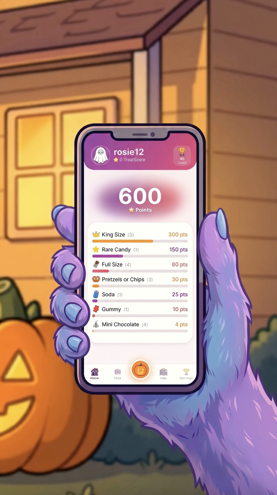 TreatStreet haul scoreboard showing points per candy type